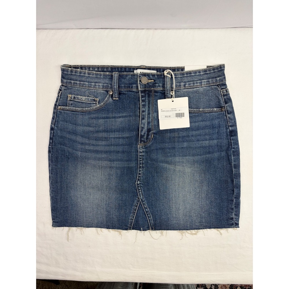 NEW Just Black Denim Mini Skirt Medium Blue Raw Hem Distressed Indie Sleeze